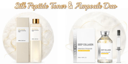 Silk Peptide Facial Toner & Serum Ampoule Set Duo, Korean Glass Skin Glow Care Revitalize Dry Tired-Looking Skin Women Gift Set
