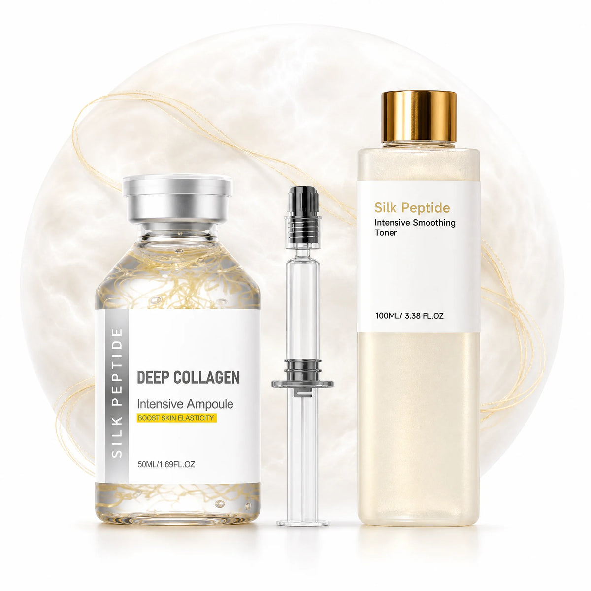 Silk Peptide Facial Toner & Serum Ampoule Set Duo, Korean Glass Skin Glow Care Revitalize Dry Tired-Looking Skin Women Gift Set