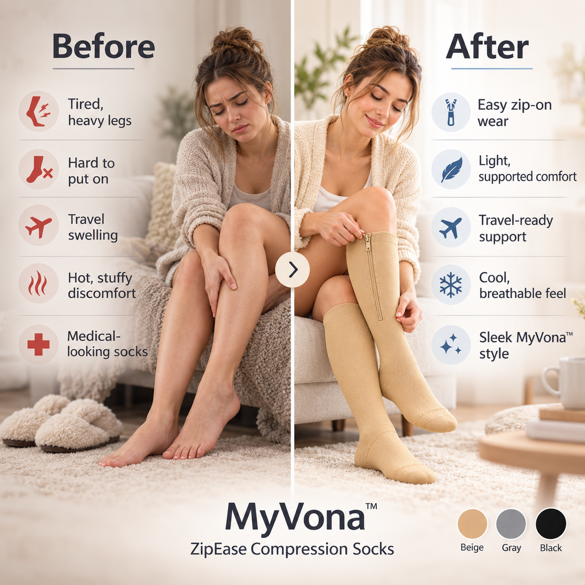 Myvona™ ZipEase Compression Socks